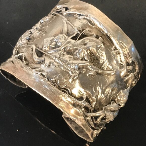 Sterling Spoon Ring Cuff Bracelet 925 Silver Victorian Baroque Rococo Antique - Picture 1 of 7